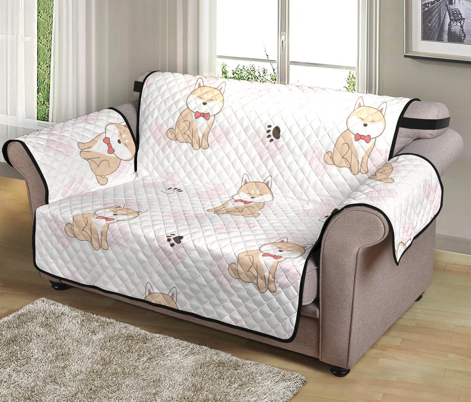 Cute Shiba Inu Heart Pattern Loveseat Couch Cover Protector