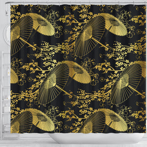 Gold Fan Flower Japanese Pattern Shower Curtain Fulfilled In US