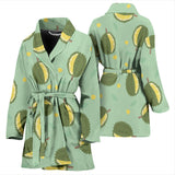 Durian Pattern Green Background Women Bathrobe