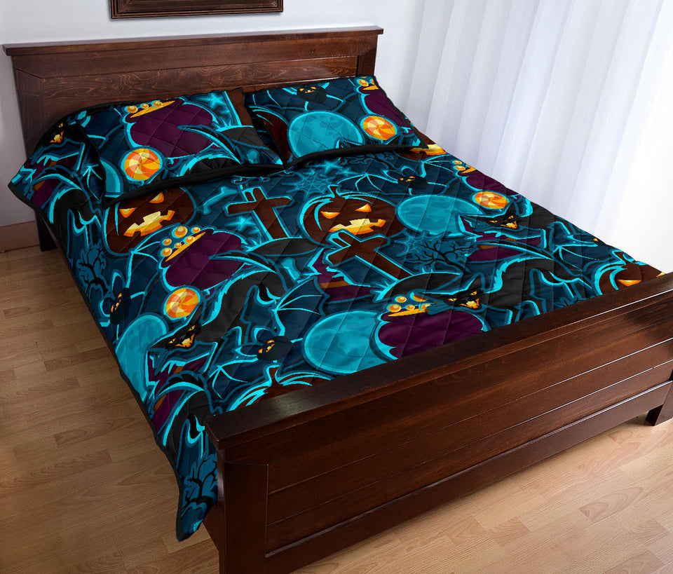 Halloween Pumpkin Cat Pattern Quilt Bed Set