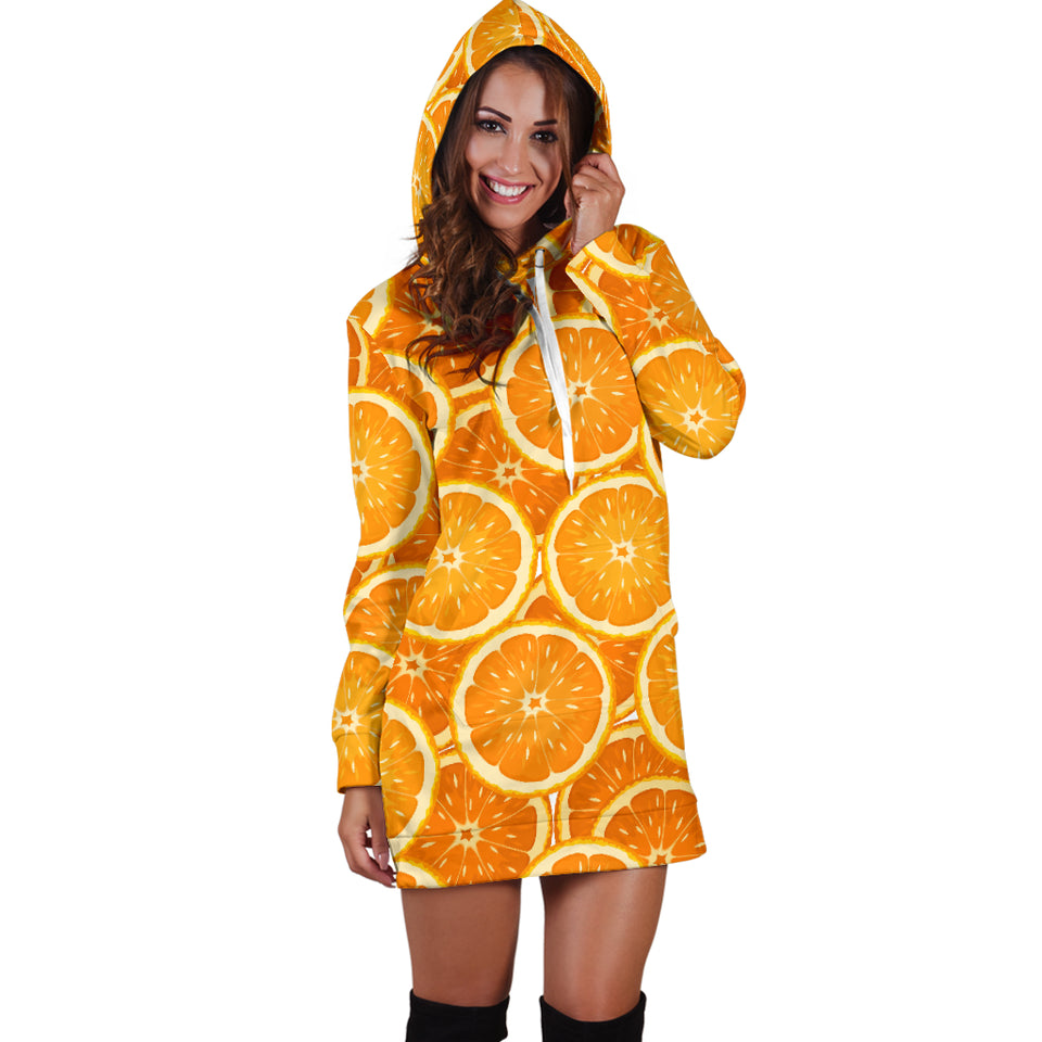 Sliced Orange Pattern Women Hoodie Dress