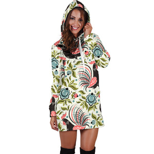 Rooster Chicken Leaves Pattern Women Hoodie Dress