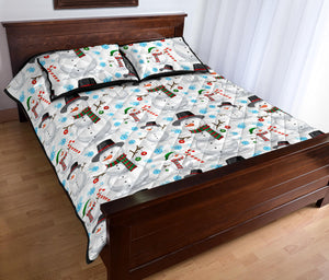 Snowman Pattern Background Quilt Bed Set