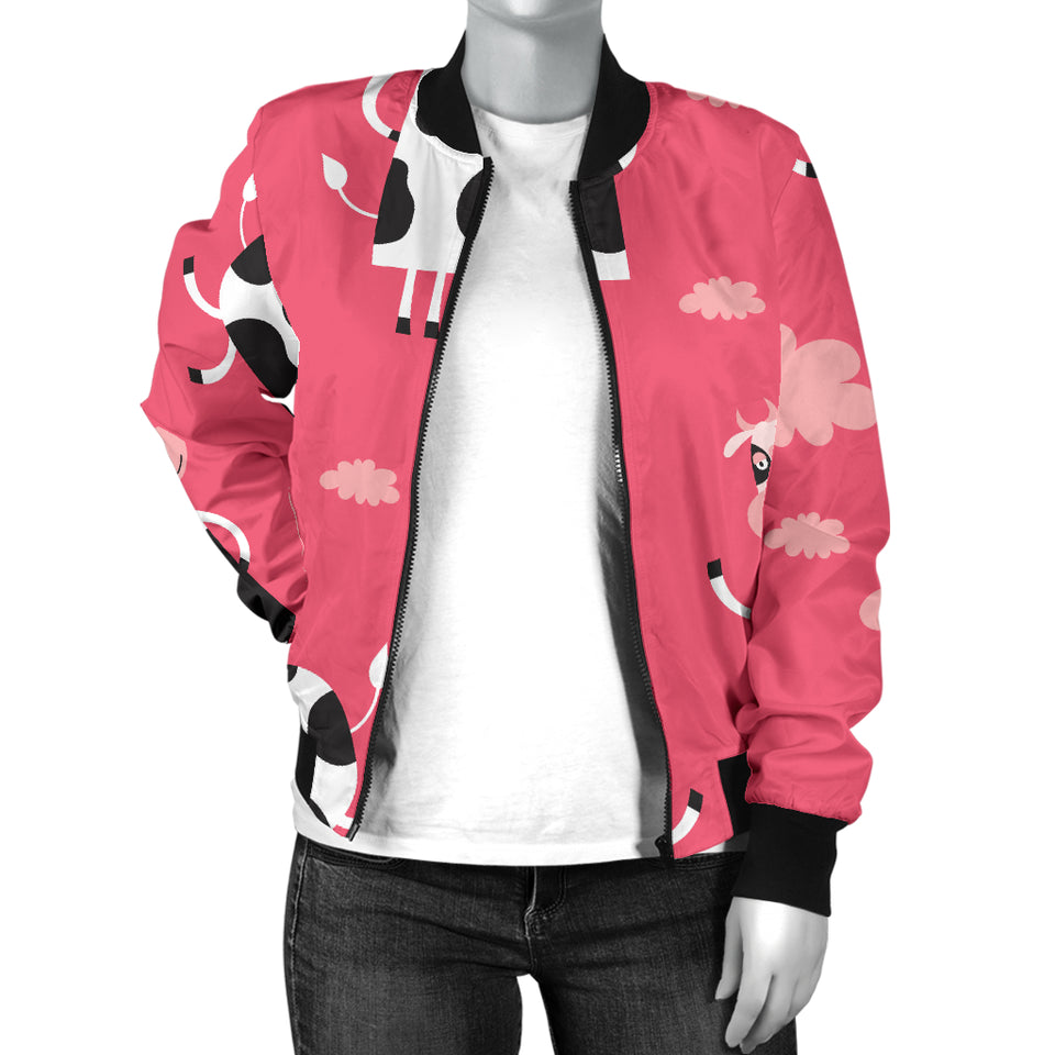Cow Pattern Pink Background Women Bomber Jacket