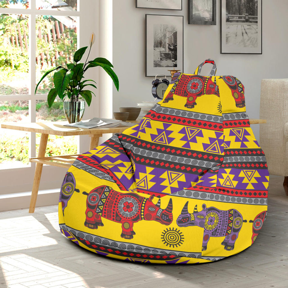 Rhino African Afro Dashiki Adinkra Kente Ethnic Motifs Bean Bag Cover