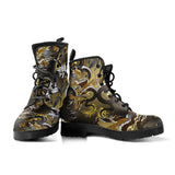 Gold Dragon Pattern Leather Boots
