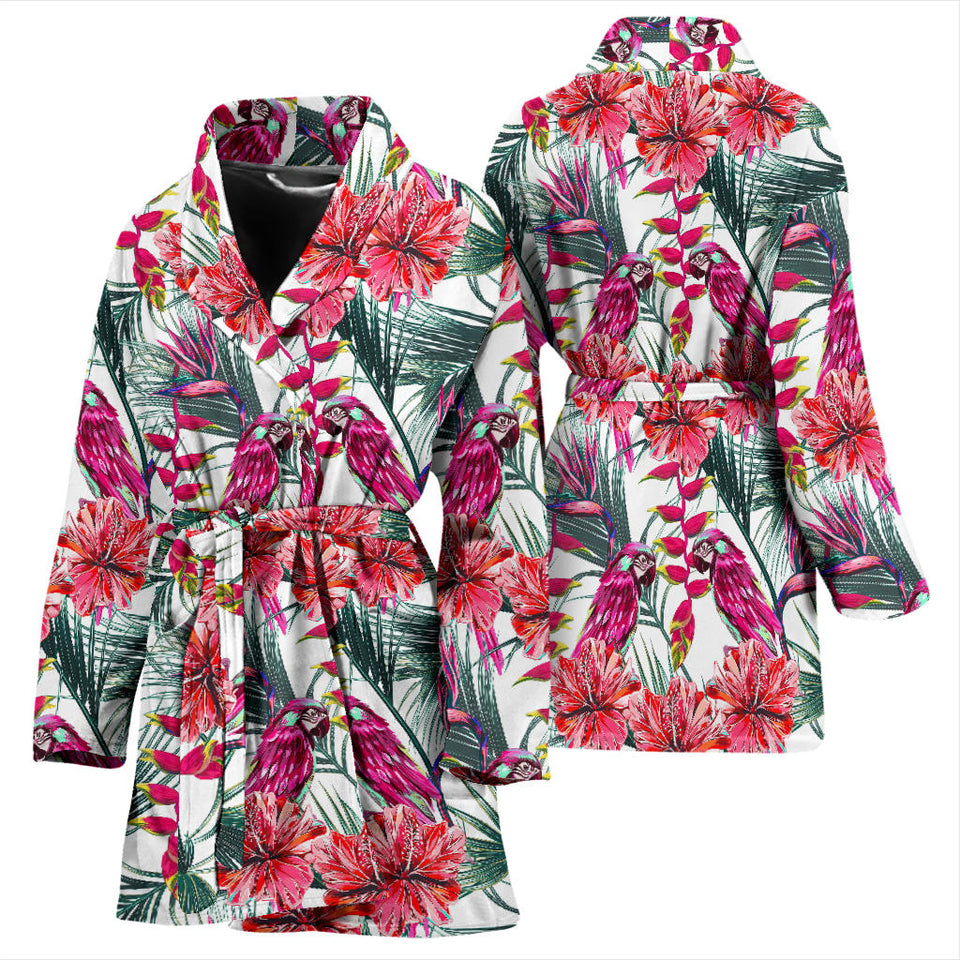 Pink Parrot Heliconia Pattern Women Bathrobe