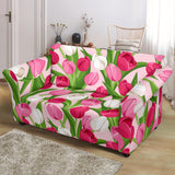 Pink White Tulip Pattern Loveseat Couch Slipcover