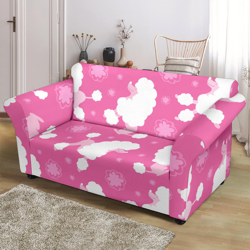 Poodle Pink Theme Pattern Loveseat Couch Slipcover