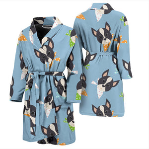 Cute Boston Terrier Pattern Men Bathrobe