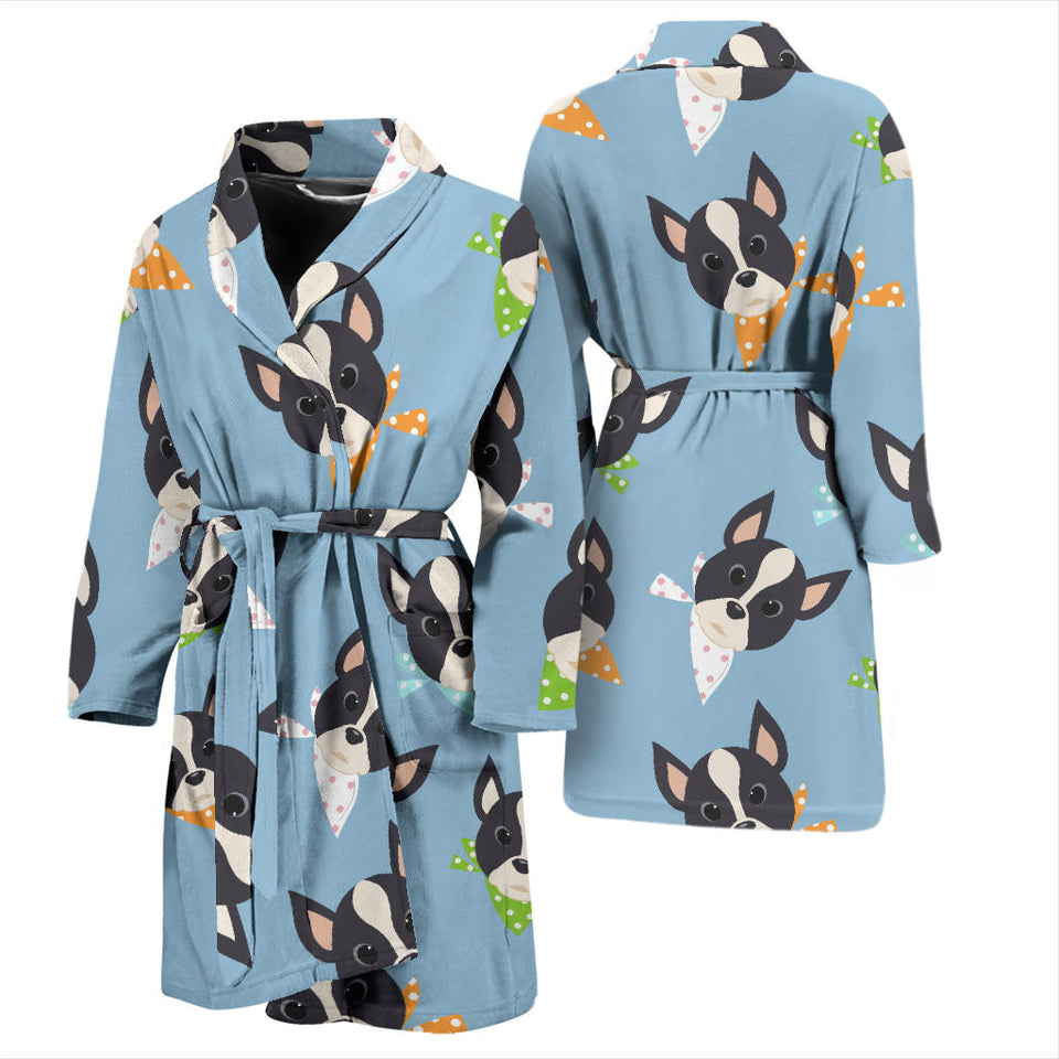 Cute Boston Terrier Pattern Men Bathrobe