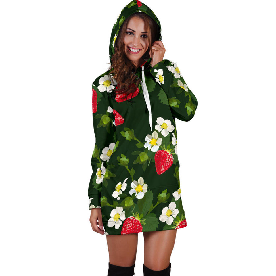 Strawberry Pattern Background Women Hoodie Dress