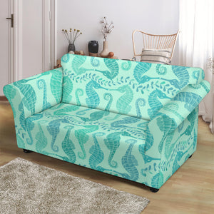 Seahorse Green Pattern Loveseat Couch Slipcover