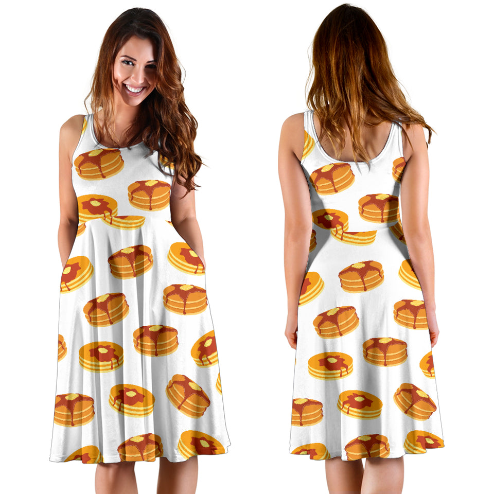 Pancake Pattern Print Design 04 Sleeveless Midi Dress