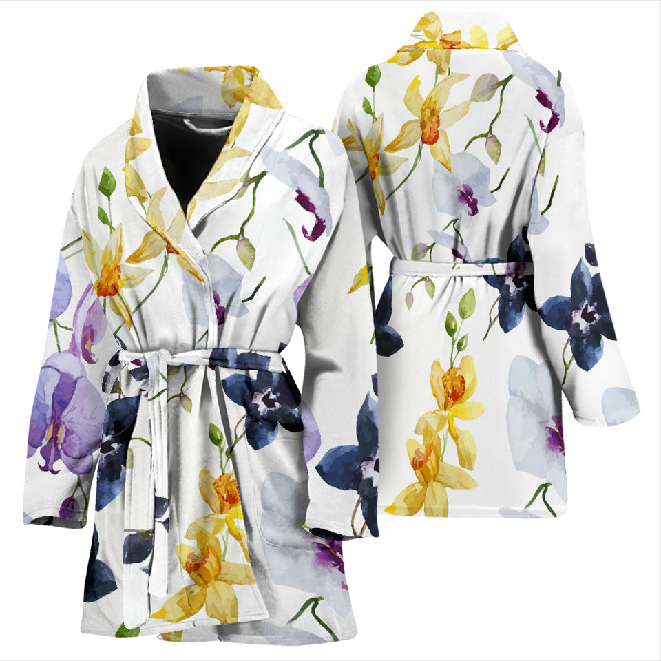 Orchid Pattern Background Women Bathrobe