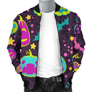 Halloween Pumpkin Bat Pattern Men Bomber Jacket