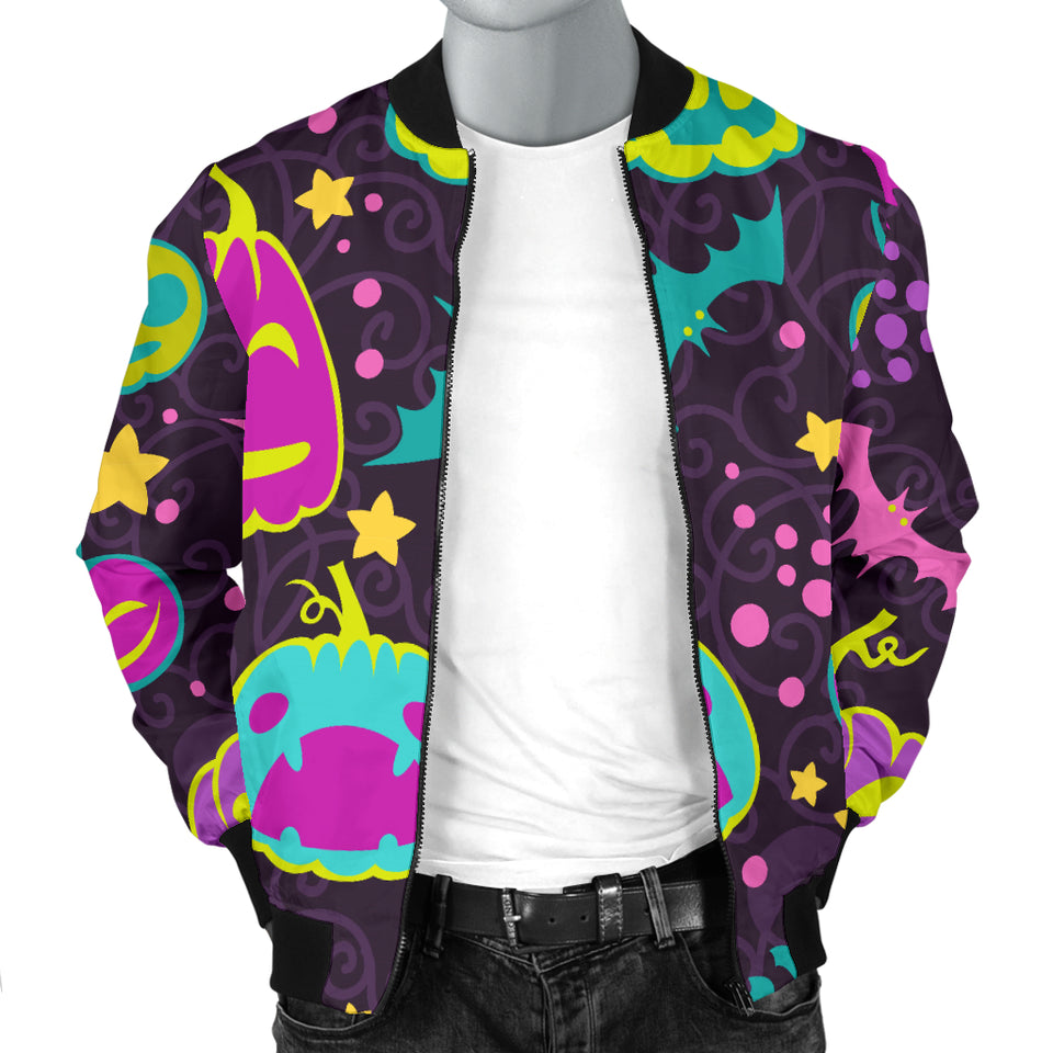 Halloween Pumpkin Bat Pattern Men Bomber Jacket