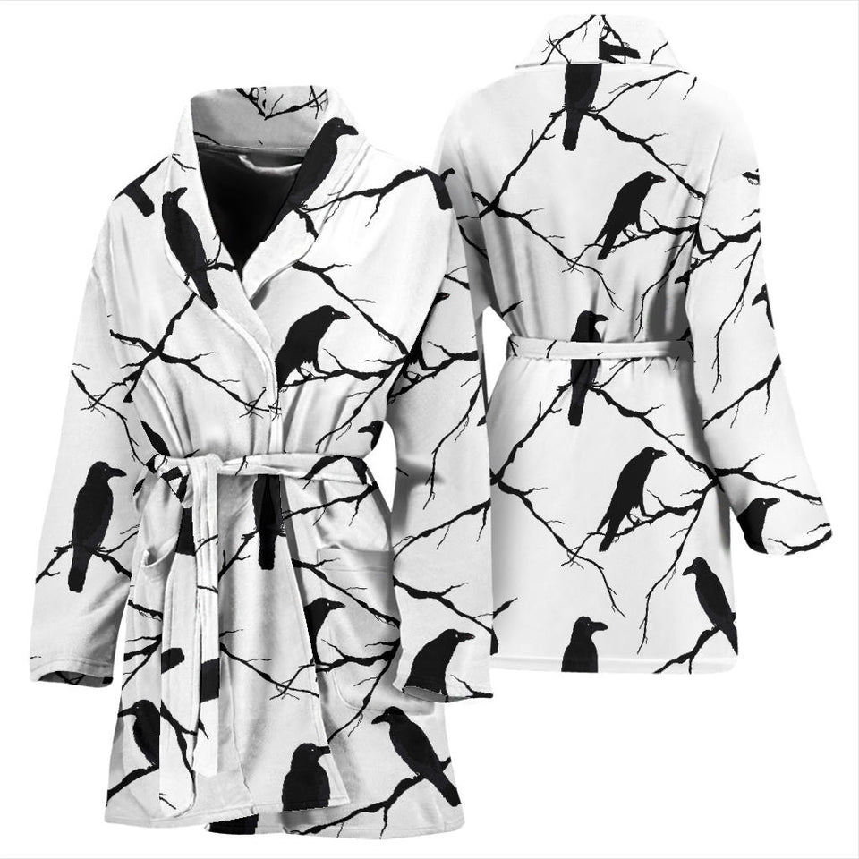 Crow Pattern Background Women Bathrobe