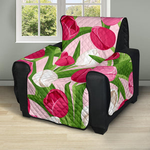 Pink White Tulip Pattern Recliner Cover Protector