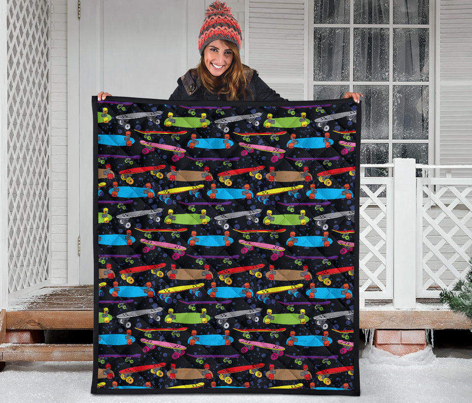 Skate Board Pattern Print Design 03 Premium Quilt