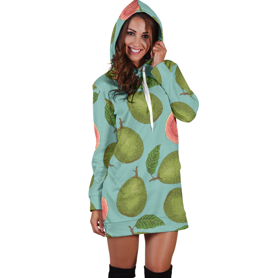 Guava Pattern Green Background Women Hoodie Dress