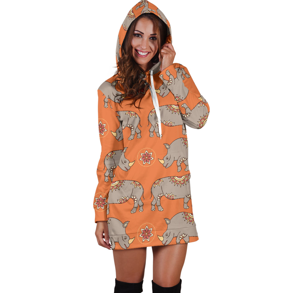 Rhino Pattern Theme Women Hoodie Dress