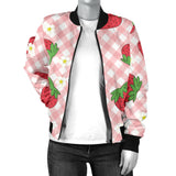 Strawberry Pattern Stripe Background Women Bomber Jacket