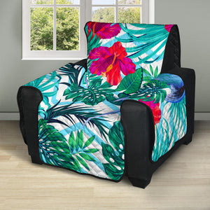 Blue Parrot Hibiscus Pattern Recliner Cover Protector