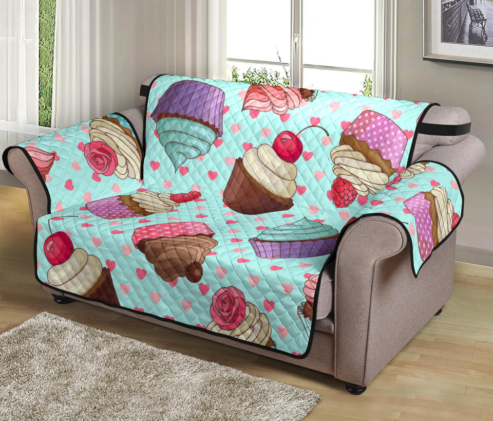 Cup Cake Heart Pattern Loveseat Couch Cover Protector