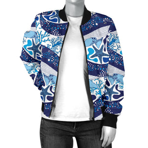 Whale Starfish Pattern Women Bomber Jacket