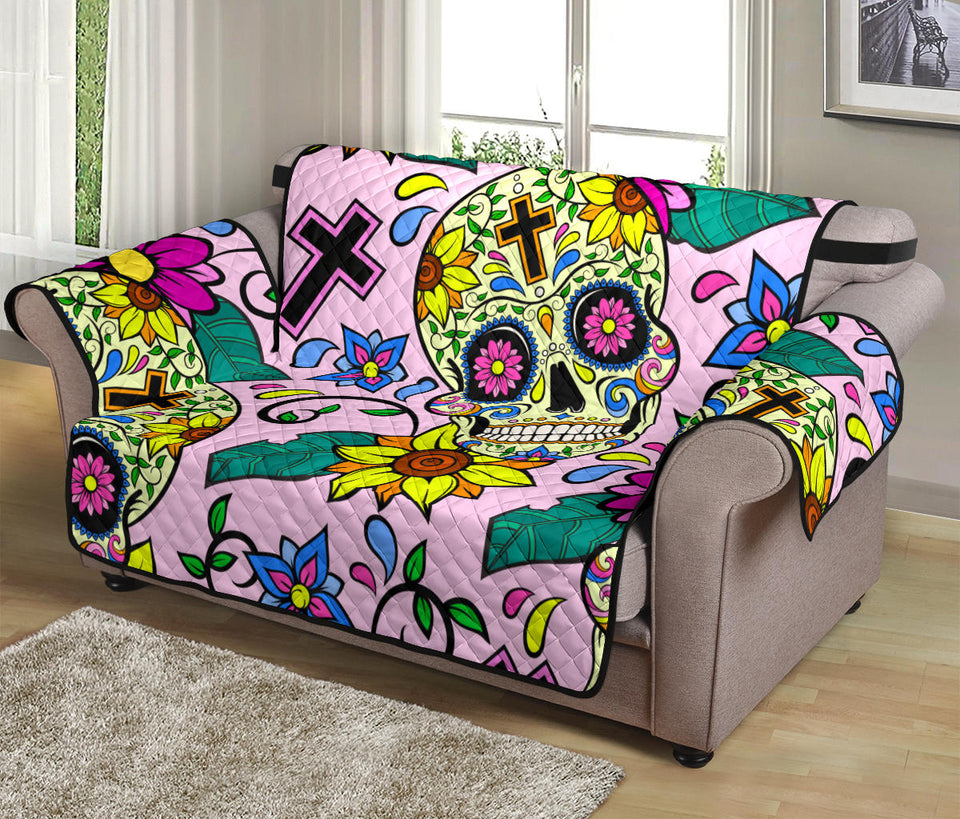 Colorful Suger Skull Pattern Loveseat Couch Cover Protector