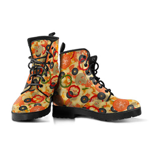 Pizza Texture Pattern Leather Boots