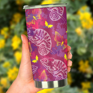 Pink Chameleon Lizard Butterfly Pattern Tumbler