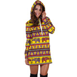 Rhino African Afro Dashiki Adinkra Kente Ethnic Motifs Women Hoodie Dress