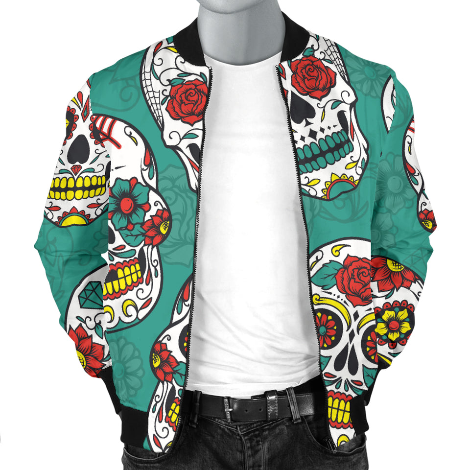 Suger Skull Pattern Green Background Men Bomber Jacket