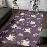 Dachshund in Coffee Cup Flower Pattern Area Rug