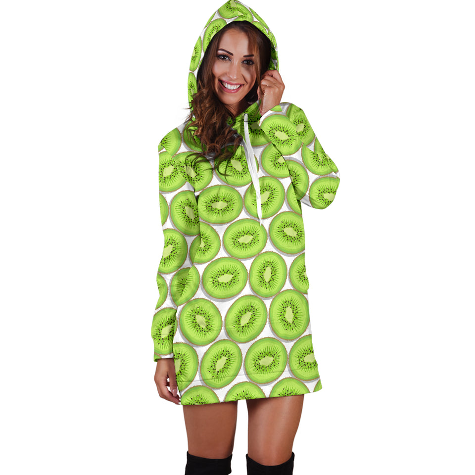 Sliced Kiwi Pattern Background Women Hoodie Dress