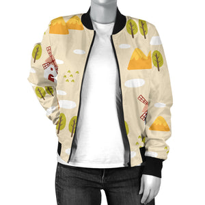 Windmill Pattern Women Bomber Jacket