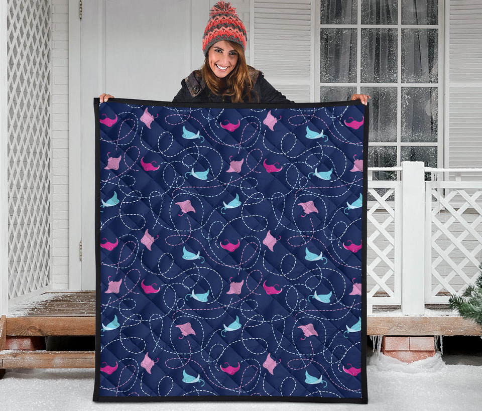 Stingray Pattern Print Design 05 Premium Quilt