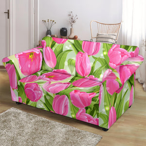 Pink Tulip Pattern Loveseat Couch Slipcover