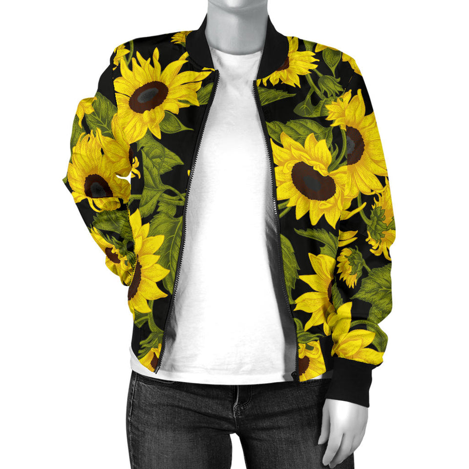 Sunflower Theme Pattern  Women Bomber Jacket