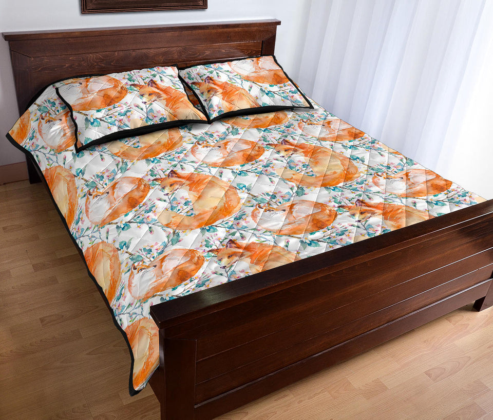 Fox Water Color Pattern Quilt Bed Set