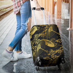 Gold Fan Flower Japanese Pattern Luggage Covers