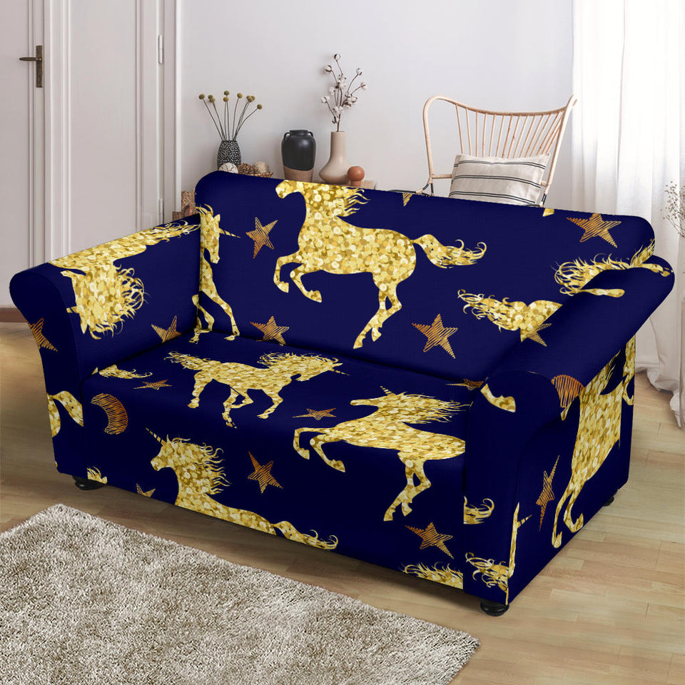 Unicorn Gold Pattern Loveseat Couch Slipcover