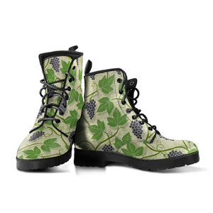 Grape Leaves Pattern Leather Boots