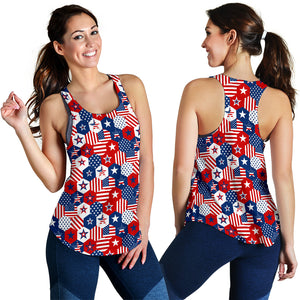 USA Star Hexagon Pattern Women Racerback Tank Top