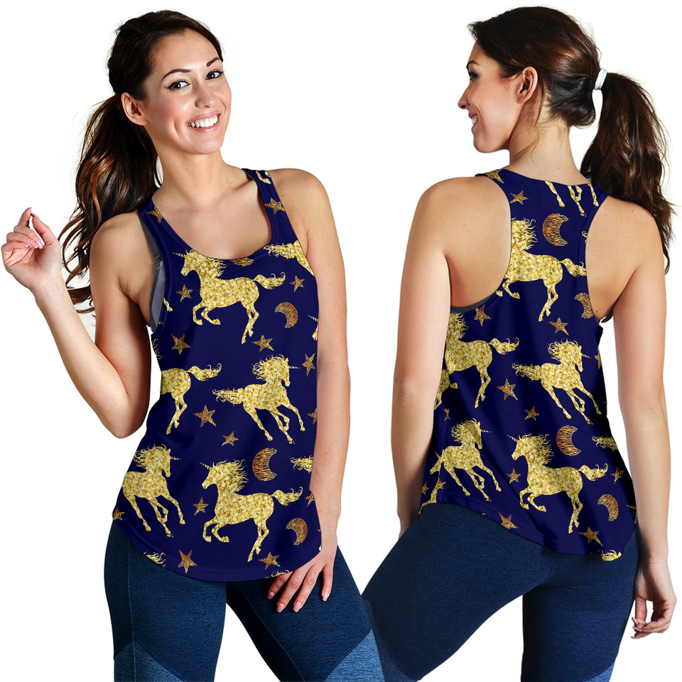 Unicorn Gold Pattern Women Racerback Tank Top