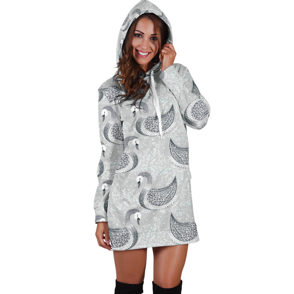 Swan Gray Pattern Women Hoodie Dress