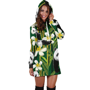 Panda Bamboo Flower Pattern  Women Hoodie Dress