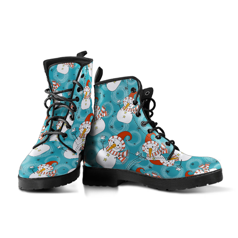 Snowman Chirstmas Pattern Leather Boots